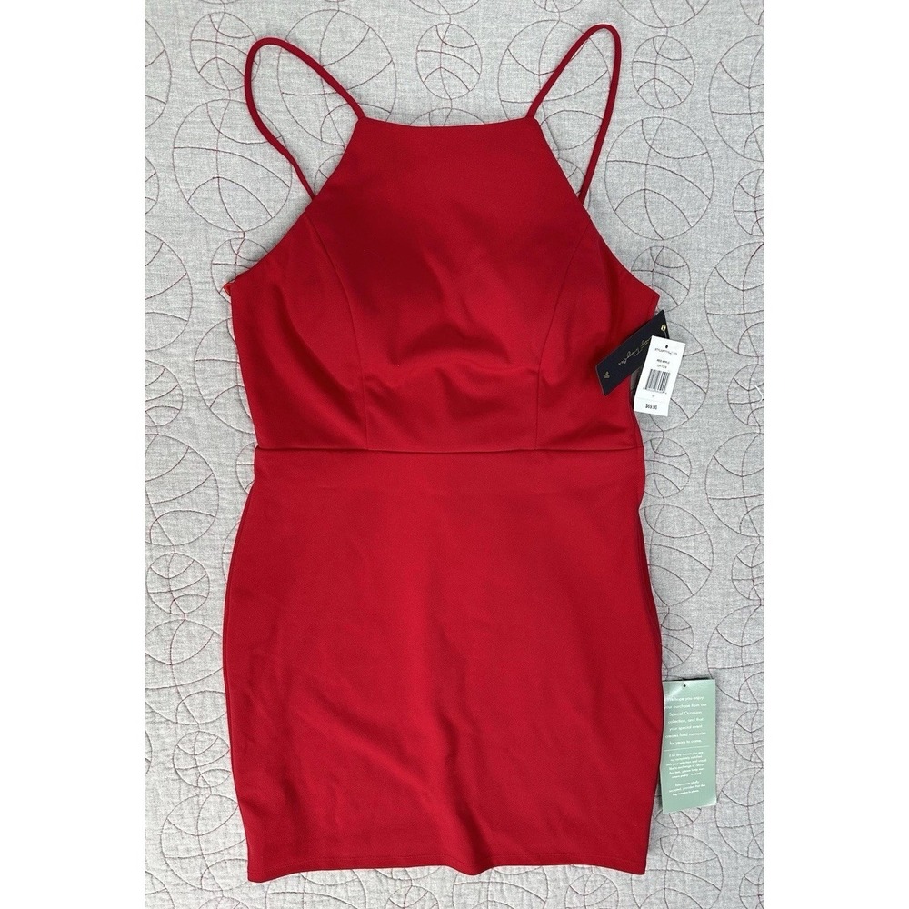 NEW City Triangles Halter Mini Dress Apple Red Lace Up Bow Back / Size 11